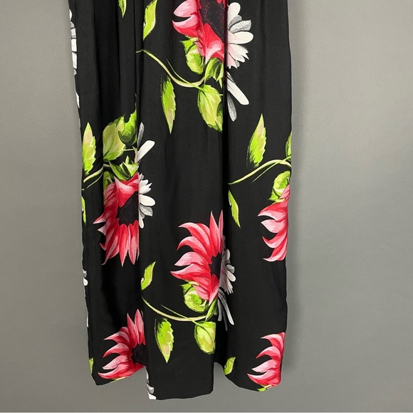 Handmade Muumuu Dress Sunflower Design Midi Black Pattern Red White Flowers Cute - Picture 7 of 11
